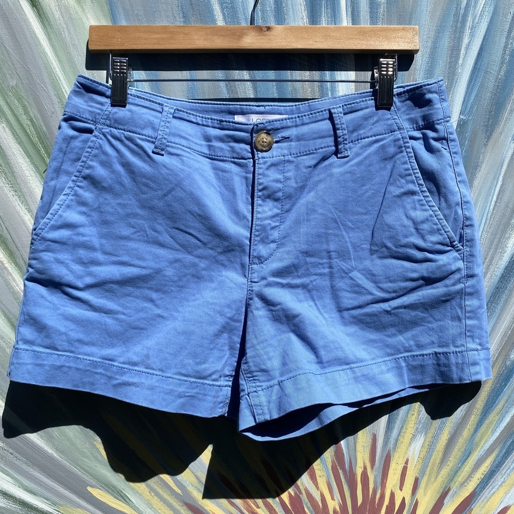 2Pk LOFT Short Bundle Sz 4 Blue Twill & The Riviera Striped Linen Blend
